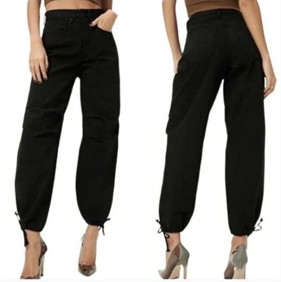 Good American NWOT Uniform High Waist Ankle Tie Trousers in Black - Picture 1 of 14